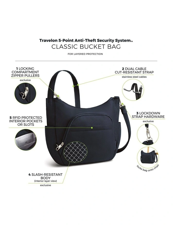 Classic Anti-Theft Crossbody Bucket Bag in Midnight image 7