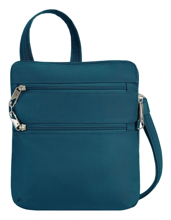 Classic Anti-Theft Slim Double Zip Crossbody Bag in Teal image 1