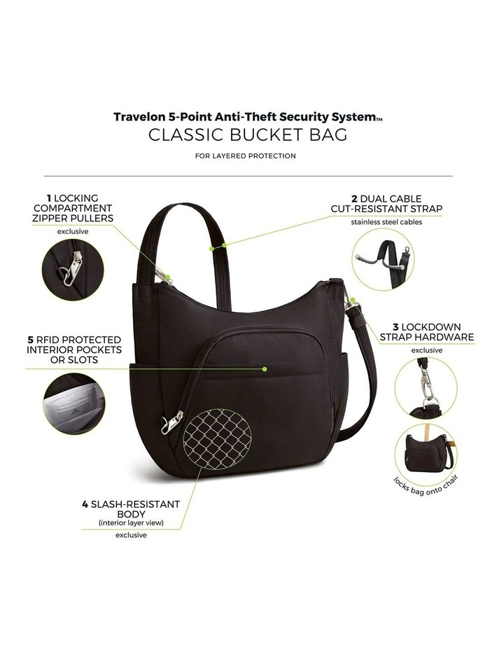 Classic Anti-Theft Crossbody Bucket Bag in Black image 7