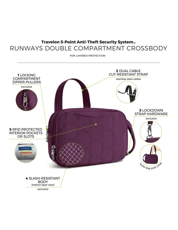 Runways Anti-Theft Tablet Double Compartment Crossbody Bag in Plum image 7