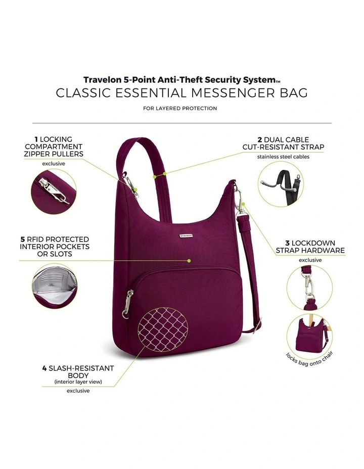 Classic Anti-Theft Essential Messenger Bag in Burgundy image 7