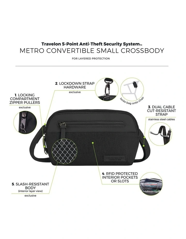 Metro Anti-Theft Convertible Small Crossbody Bag in Black image 7