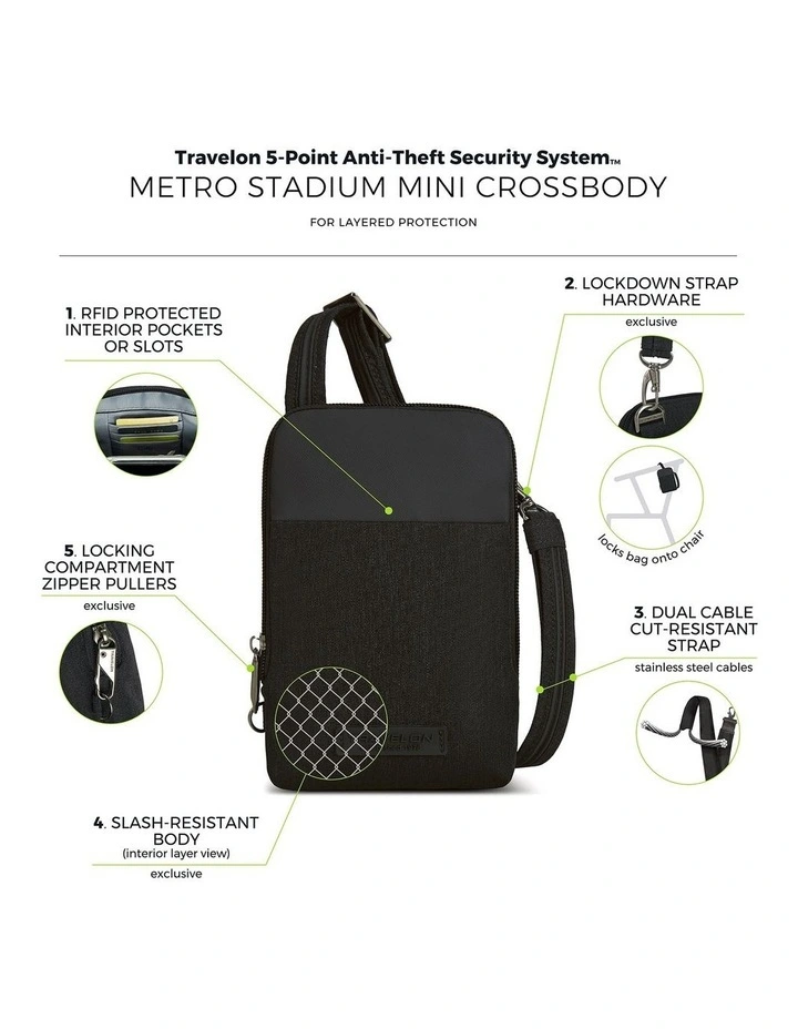 Metro Anti-Theft Stadium Mini Crossbody Bag in Black image 7