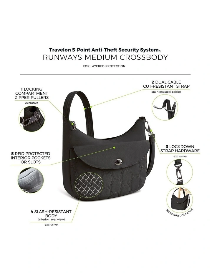 Runways Anti-Theft Medium Crossbody Bag in Black image 7