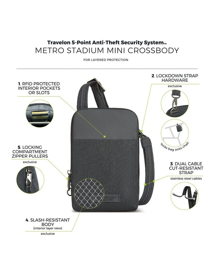 Metro Anti-Theft Stadium Mini Crossbody Bag in Gray Heather image 7