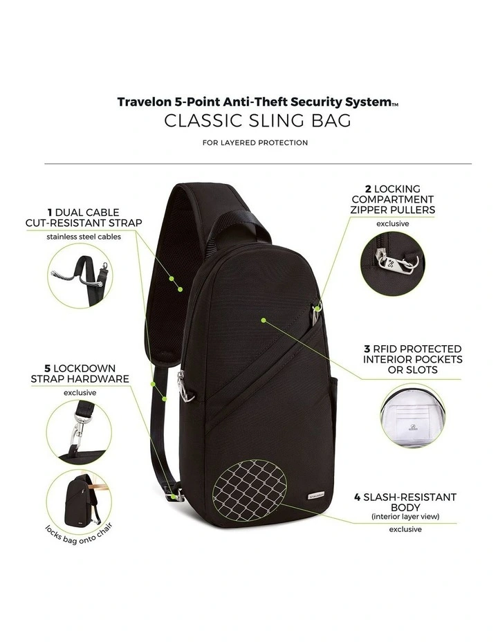 Classic Anti-Theft Sling Bag in Black image 7
