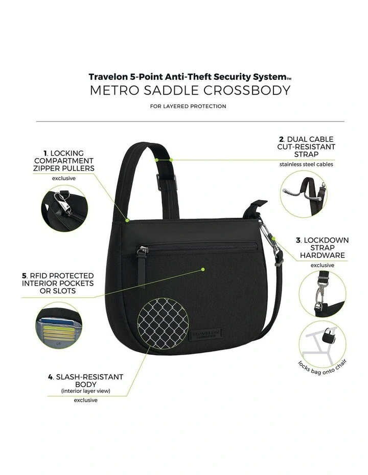 Metro Anti-Theft Saddle Crossbody Bag in Black image 7