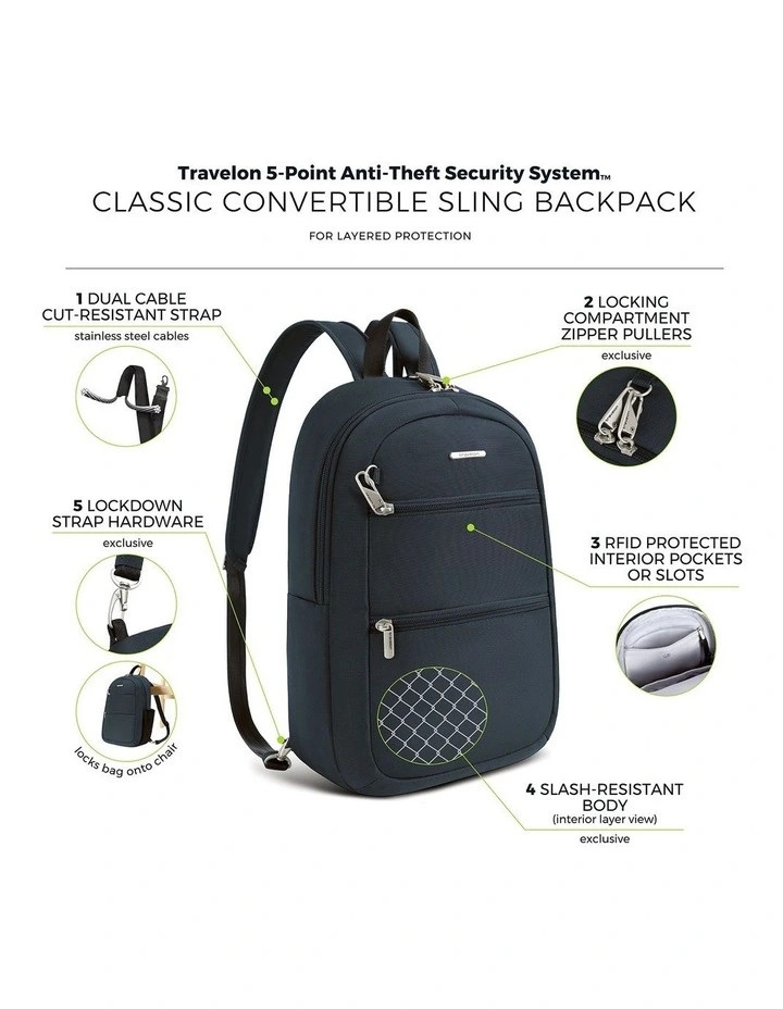 Classic Anti-Theft Tablet Convertible Sling Backpack in Midnight image 7