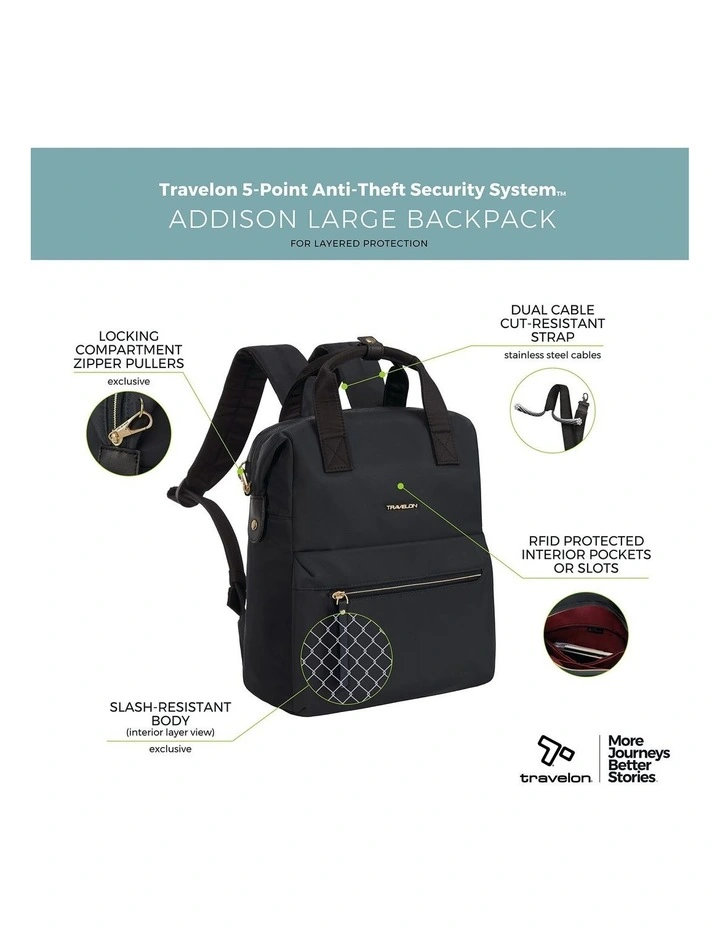 Addison Anti-Theft 13 Laptop Large Backpack in Black image 7