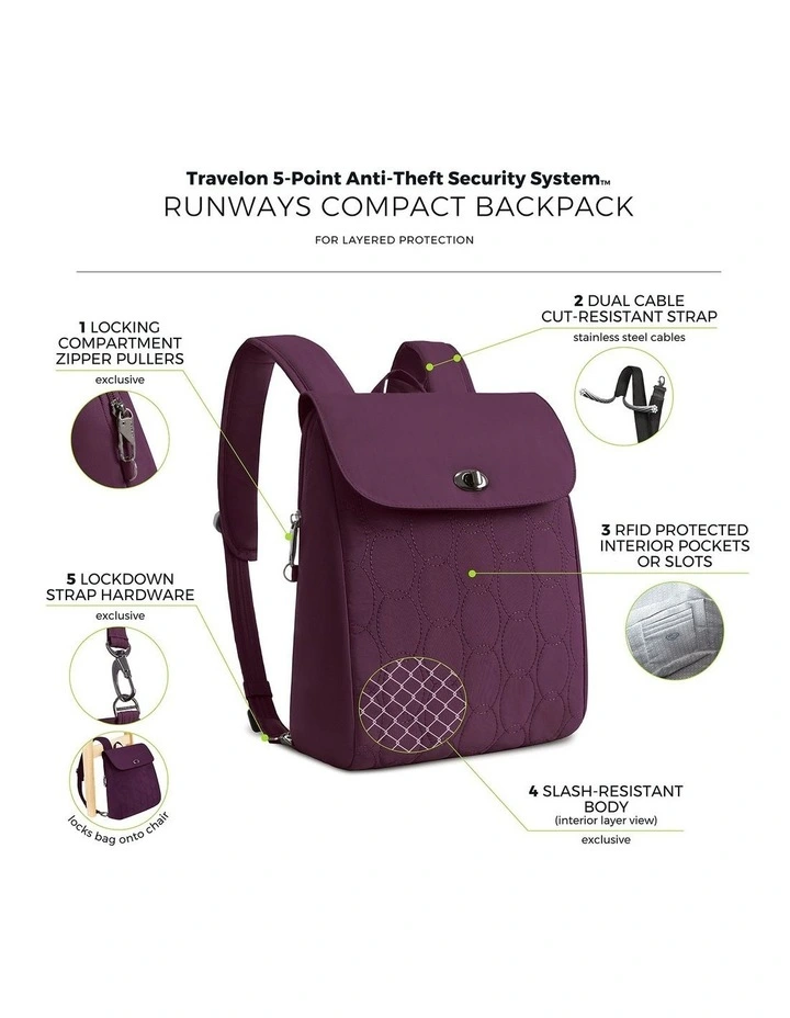 Runways Anti-Theft Compact Backpack in Plum image 7