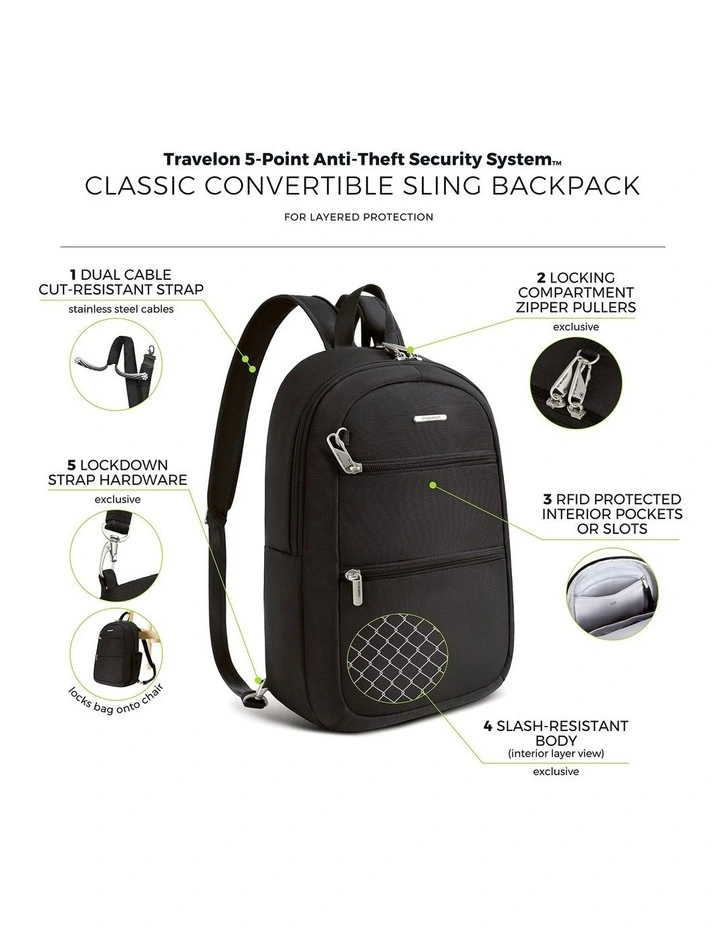 Classic Anti-Theft Tablet Convertible Sling Backpack in Black image 7