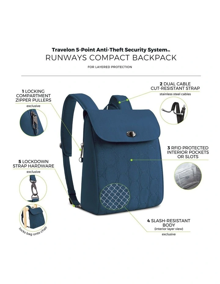 Runways Anti-Theft Compact Backpack in Ocean image 7