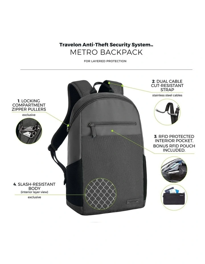 Metro Anti-Theft 15.6 Laptop & Tablet Backpack in Gray Heather image 7
