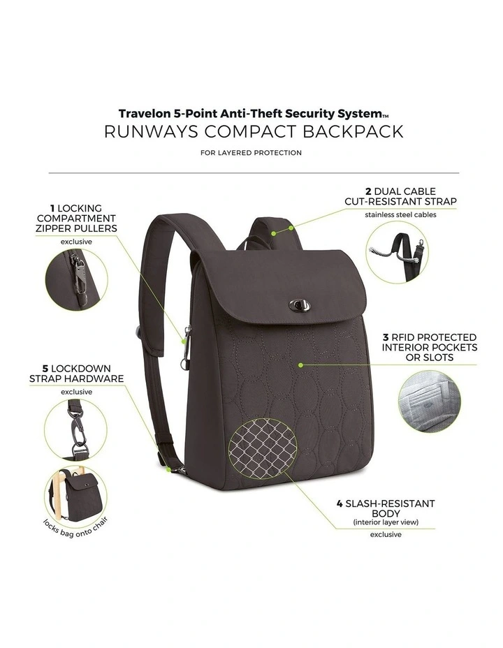 Runways Anti-Theft Compact Backpack in Smoke image 7