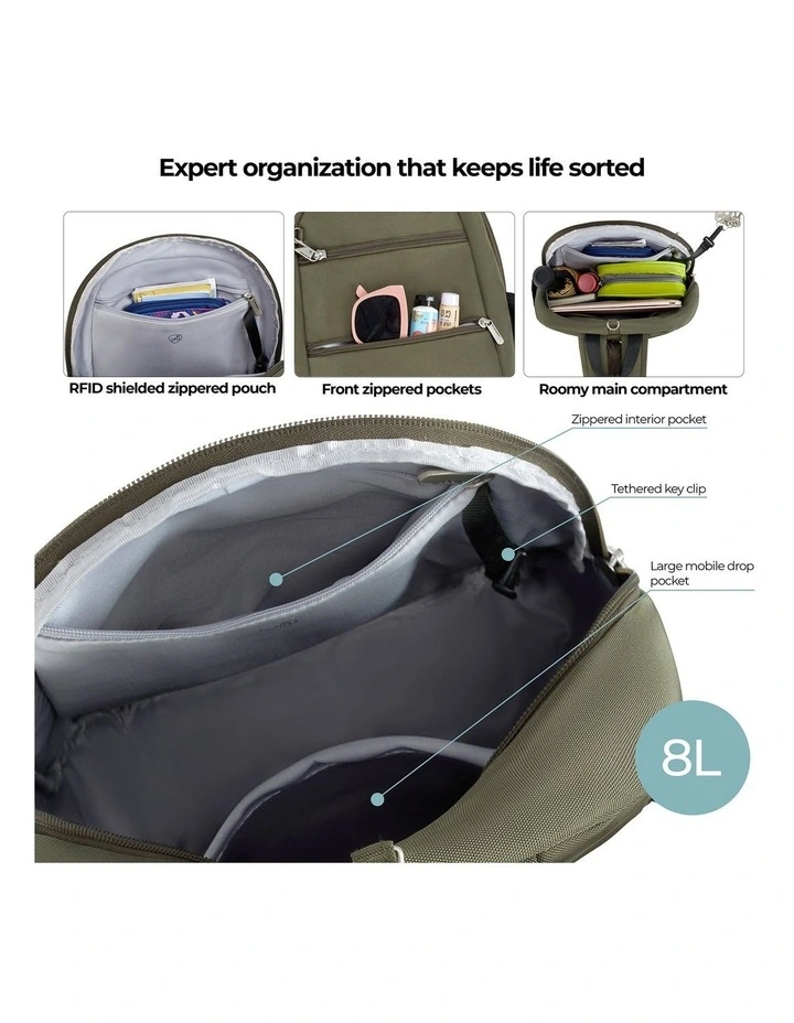 Classic Anti-Theft Tablet Convertible Sling Backpack in Olive image 4