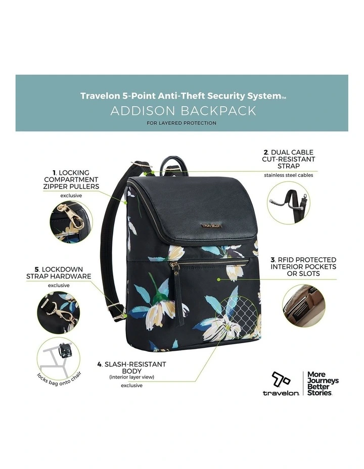 Addison Anti-Theft Backpack in Midnight Floral image 7