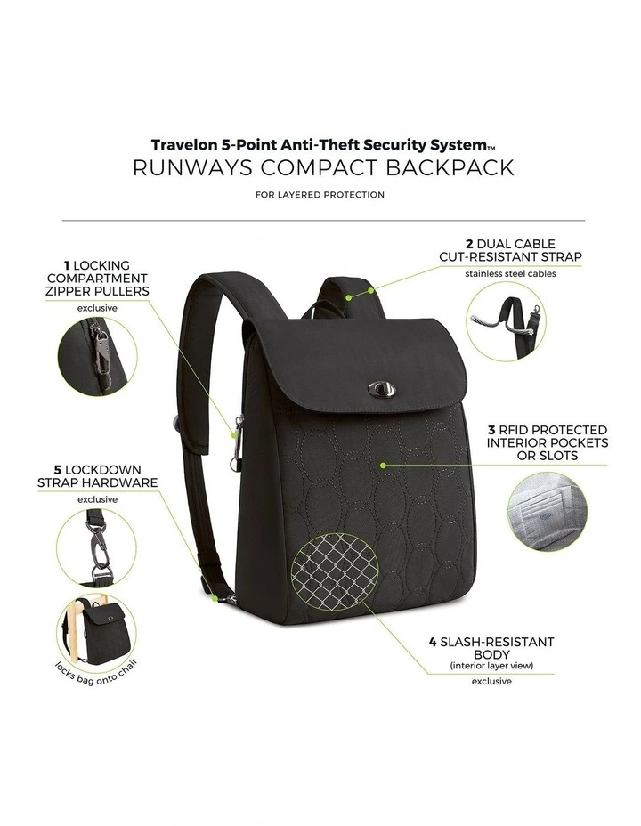 Runways Anti-Theft Compact Backpack in Black image 7