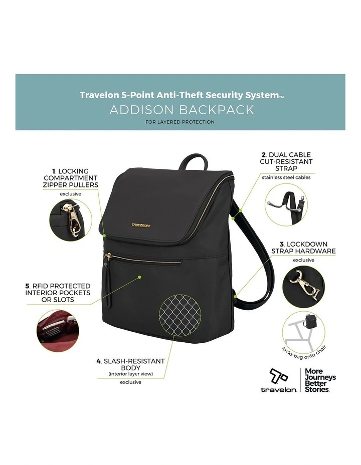 Addison Anti-Theft Backpack in Black image 7