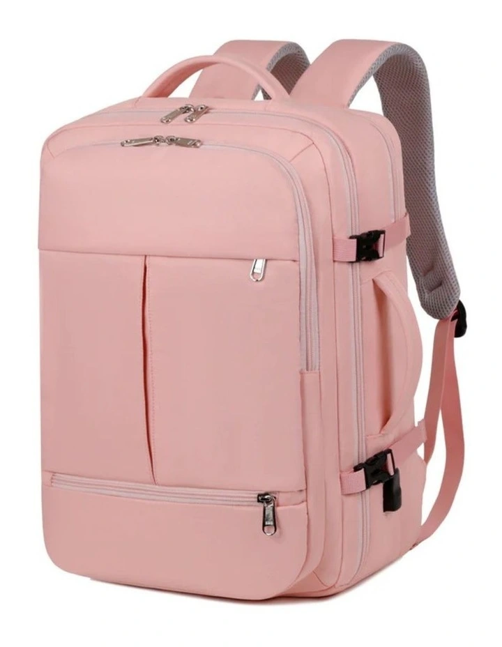 Large Capacity Travel Backpack With USB Charging Port in Pink image 1