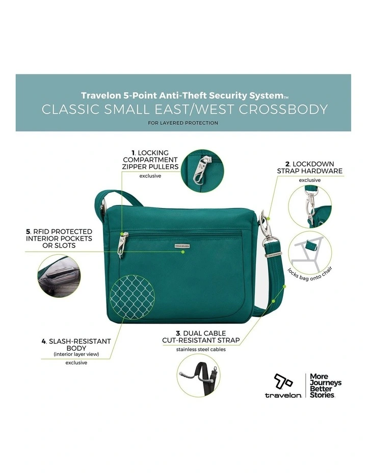 Classic Anti-Theft Small East/West Crossbody Bag in Spruce image 7