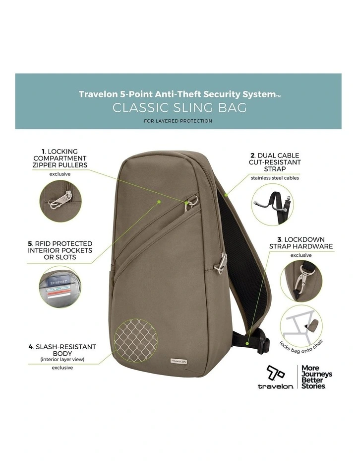 Classic Anti-Theft Sling Bag in Nutmeg image 7