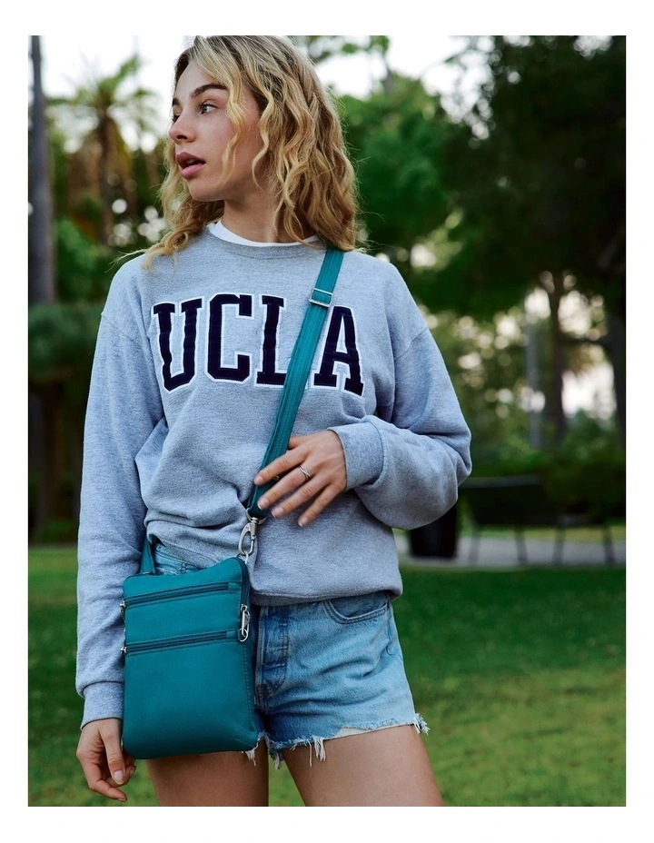 Classic Anti-Theft Slim Double Zip Crossbody Bag in Spruce image 6