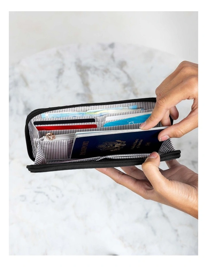 RFID Blocking Single Zip Wallet in Black image 3