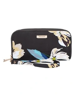 RFID Blocking Double Zip Clutch Wallet in Midnight Floral