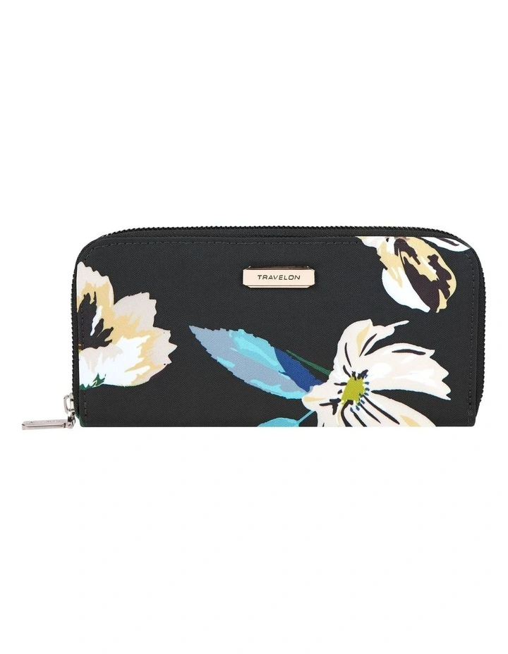 RFID Blocking Single Zip Wallet in Midnight Floral image 1