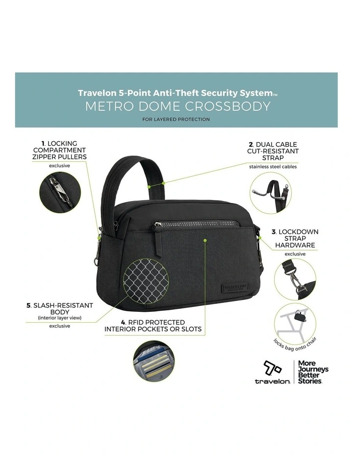 Metro Anti-Theft Dome Crossbody Bag in Black image 7