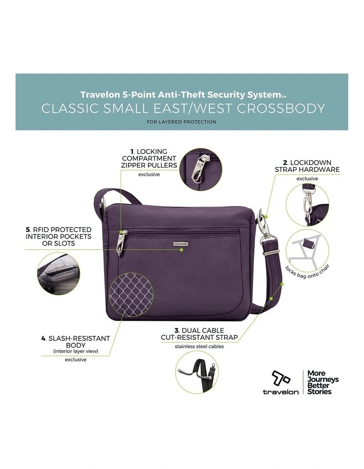 Classic Anti-Theft Small East/West Crossbody Bag in Purple image 7