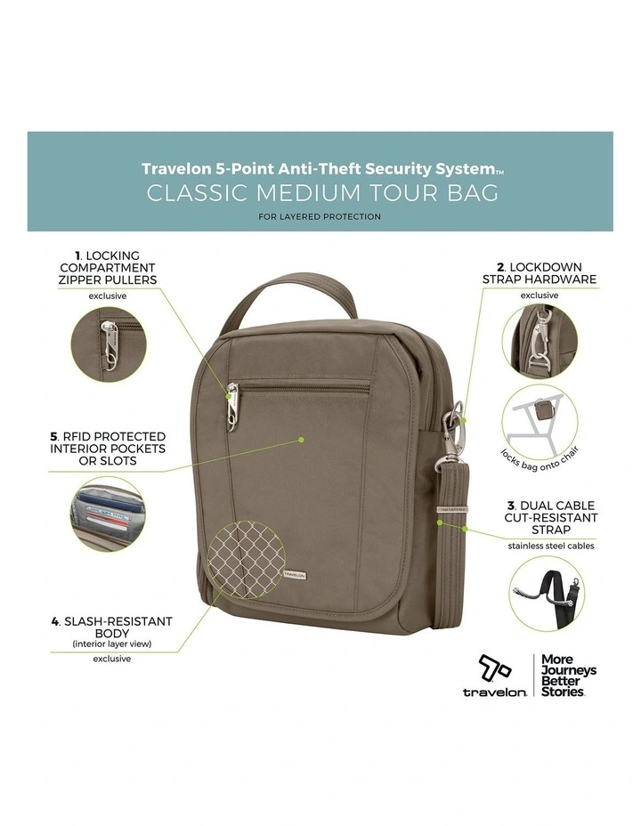 Classic Anti-Theft Tablet Medium Tour Bag in Nutmeg image 7