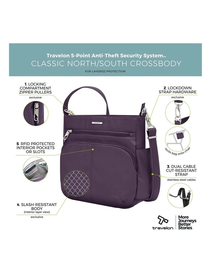 Classic Anti-Theft North/South Crossbody Bag in Purple image 7