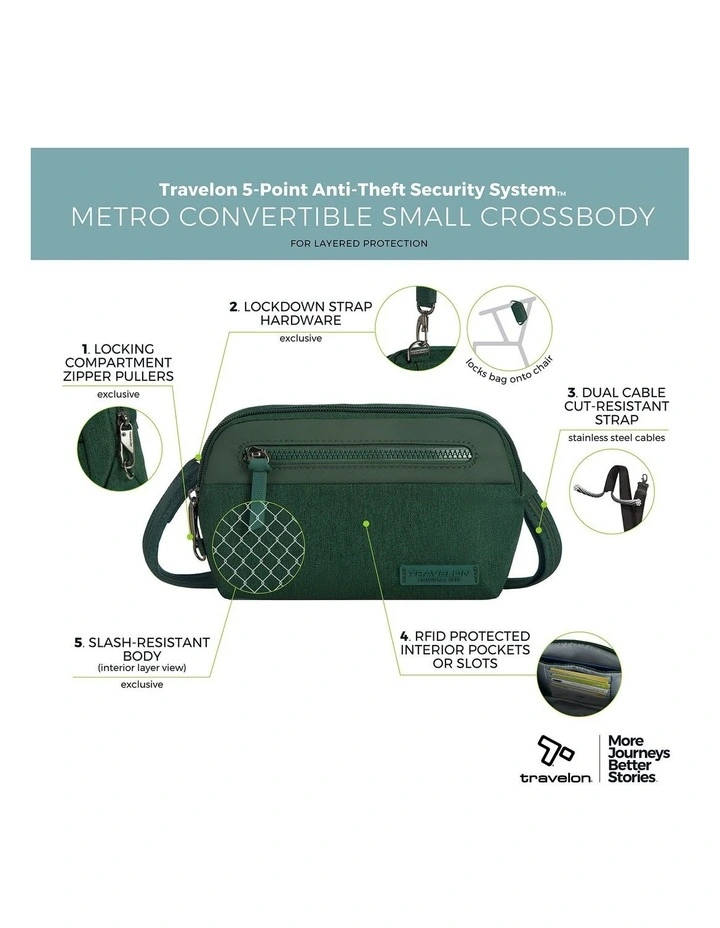 Metro Anti-Theft Convertible Small Crossbody Bag in Forest Heather image 7