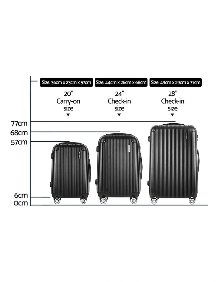 Hard Case Carry On Trolley Set 3 Piece in Black image 4