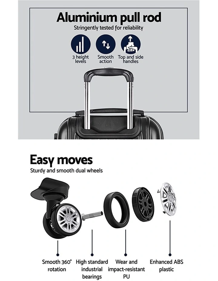 Hard Case Carry On Trolley Set 3 Piece in Black image 6