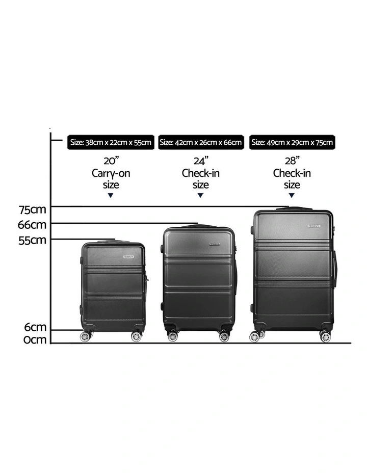 Travel TSA Carry On Hard Case Lightweight Luggage Trolley Set Suitcase in Black image 4