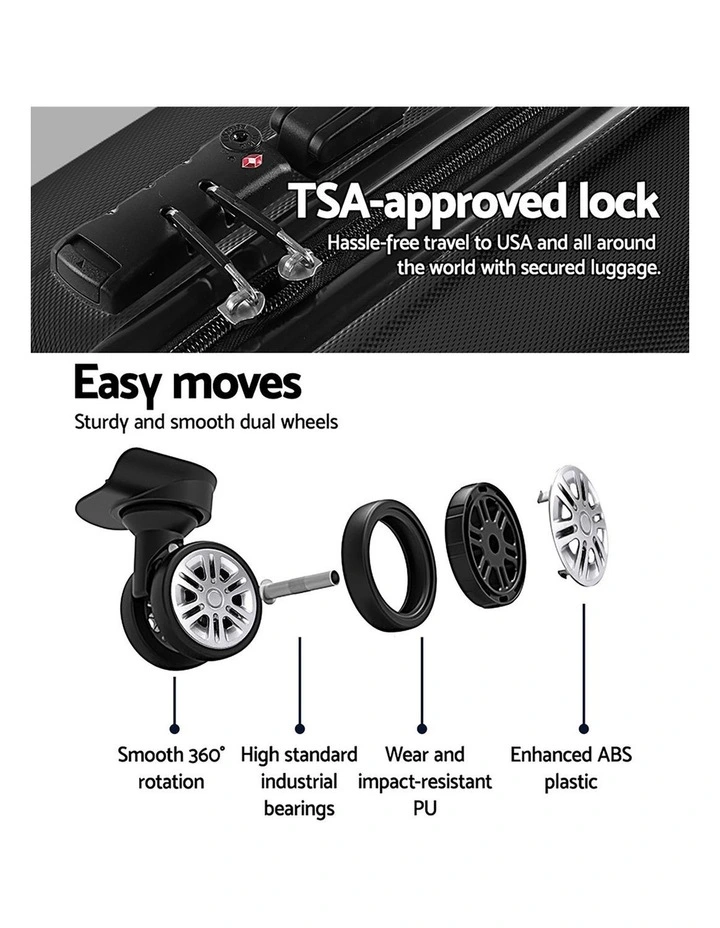 Travel TSA Carry On Hard Case Lightweight Luggage Trolley Set Suitcase in Black image 6