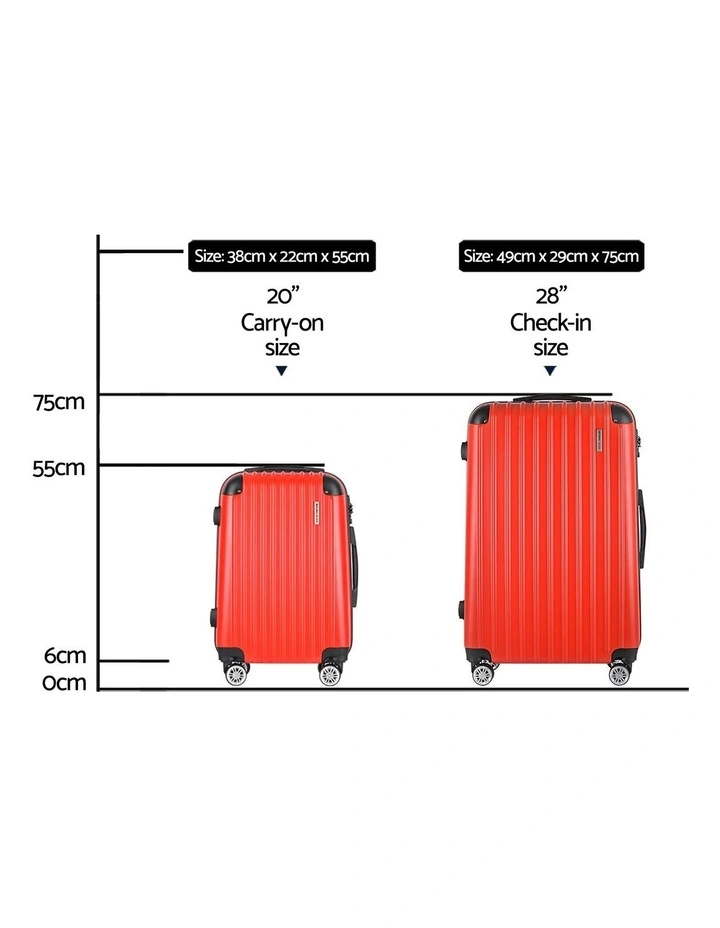 Carry On TSA Hard Case Lightweight Suitcase Luggage Trolley Travel Set of 2 in Red image 2