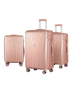 TSA Hard Case Carry On Lightweight Suitcase Travel Luggage Trolley Set of 3 in Pink