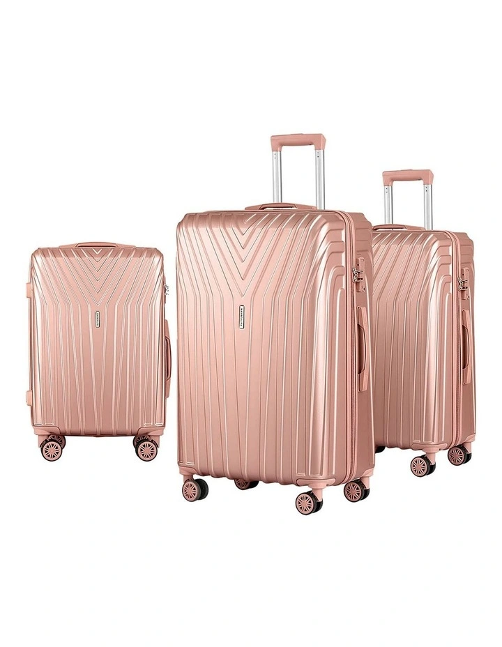TSA Hard Case Carry On Lightweight Suitcase Travel Luggage Trolley Set of 3 in Pink image 1