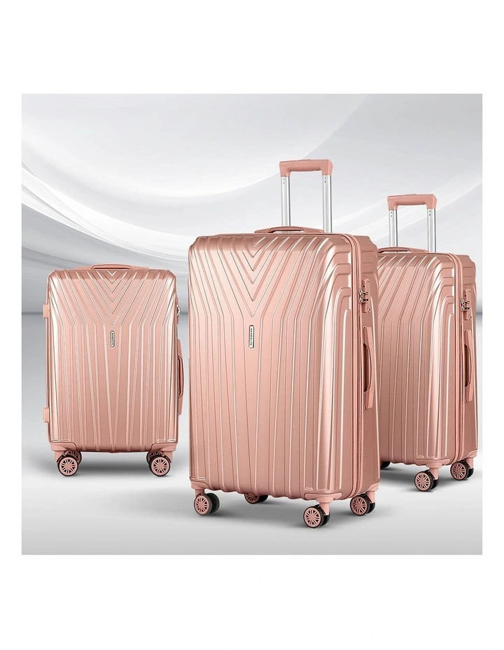 TSA Hard Case Carry On Lightweight Suitcase Travel Luggage Trolley Set of 3 in Pink image 2