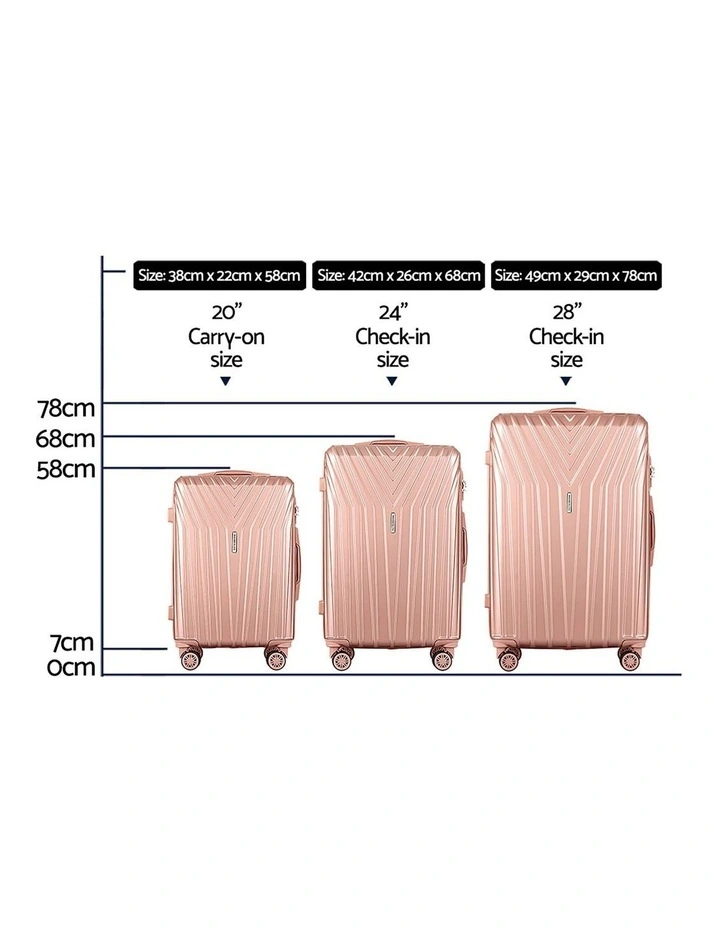 TSA Hard Case Carry On Lightweight Suitcase Travel Luggage Trolley Set of 3 in Pink image 4