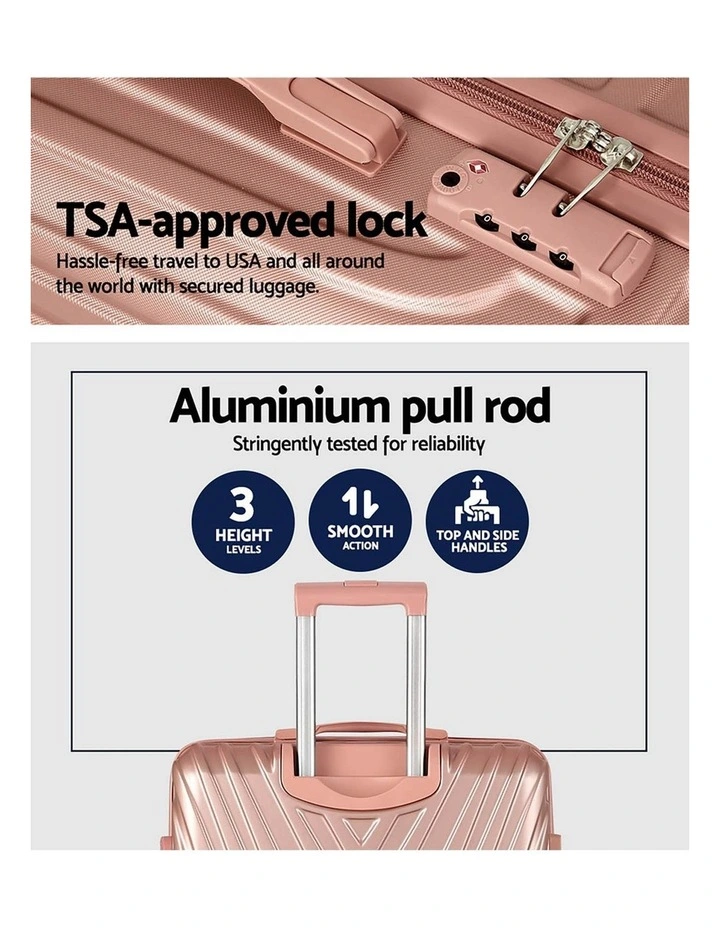 TSA Hard Case Carry On Lightweight Suitcase Travel Luggage Trolley Set of 3 in Pink image 6
