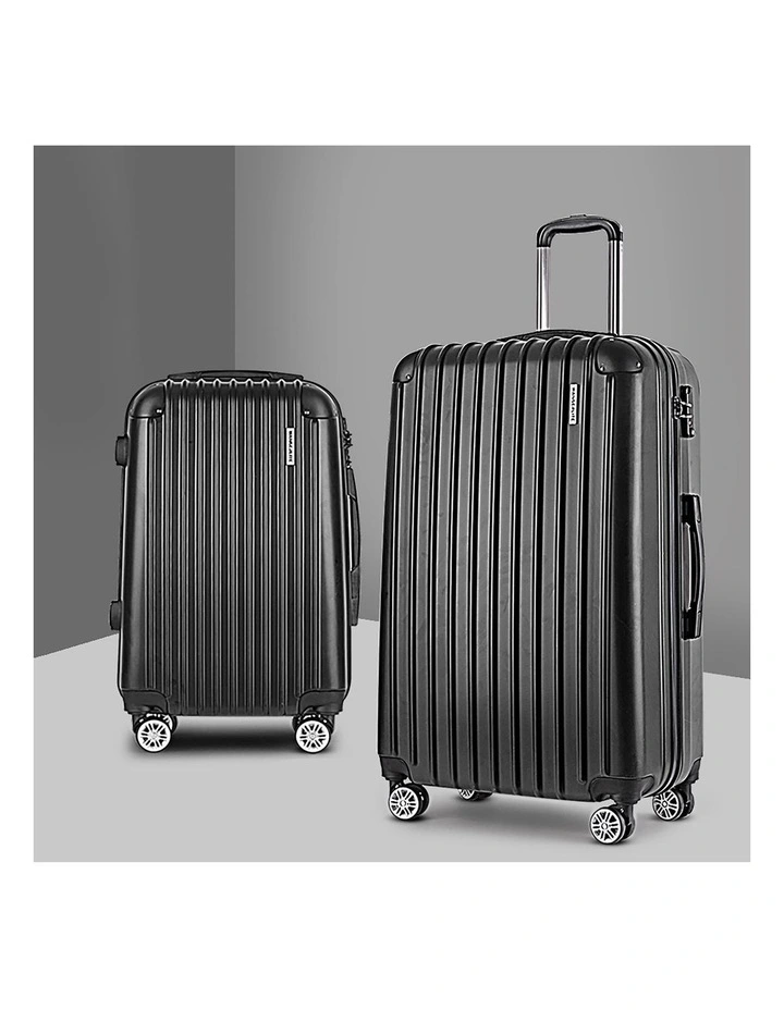 Lightweight Travel Suitcase Carry On Hard Case Luggage Trolley Set 2 Pieces in Black image 2