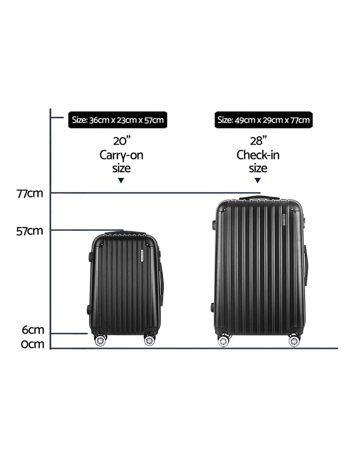 Lightweight Travel Suitcase Carry On Hard Case Luggage Trolley Set 2 Pieces in Black image 4