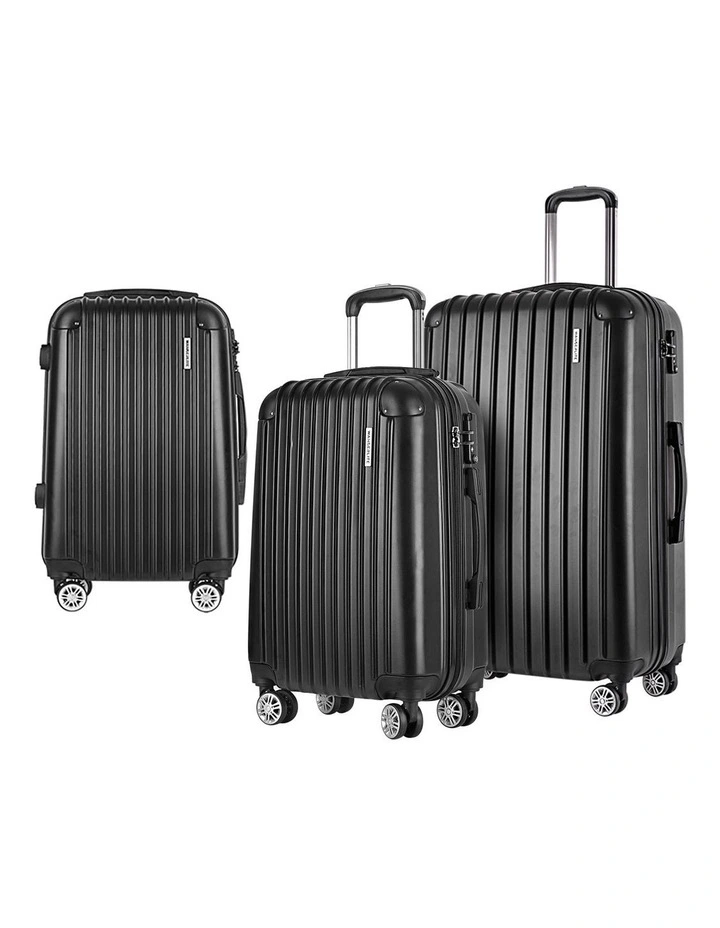 Carry On Hard Case TSA Lightweight Luggage Trolley Set Travel Suitcase 3 Piece in Black image 1