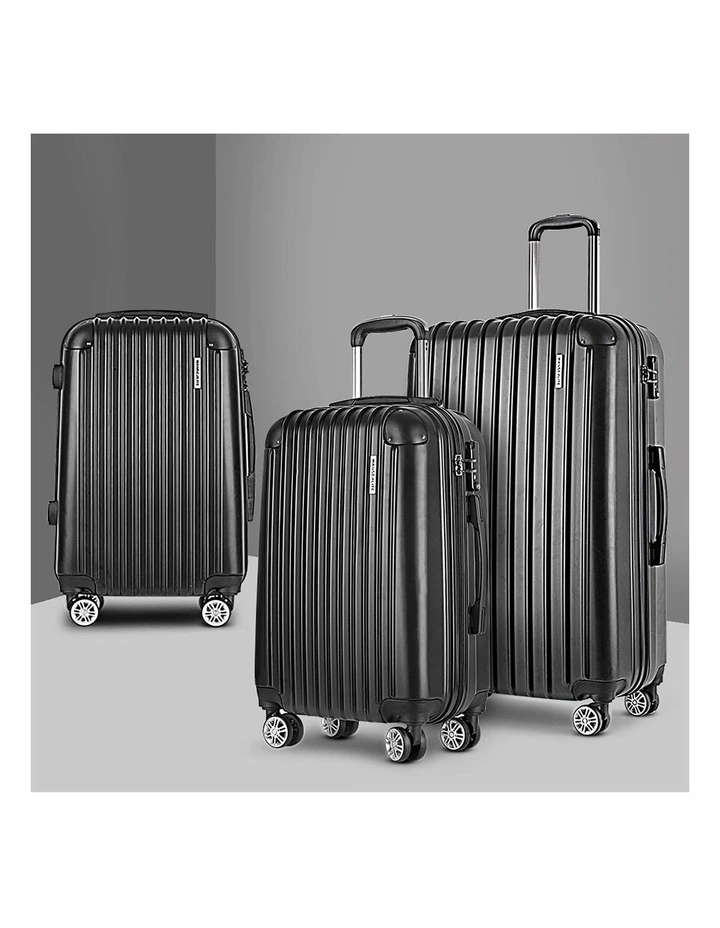 Carry On Hard Case TSA Lightweight Luggage Trolley Set Travel Suitcase 3 Piece in Black image 2