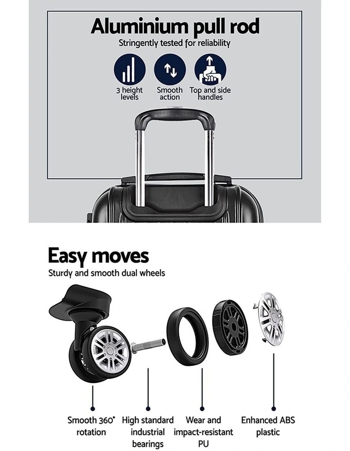 Carry On Hard Case TSA Lightweight Luggage Trolley Set Travel Suitcase 3 Piece in Black image 5