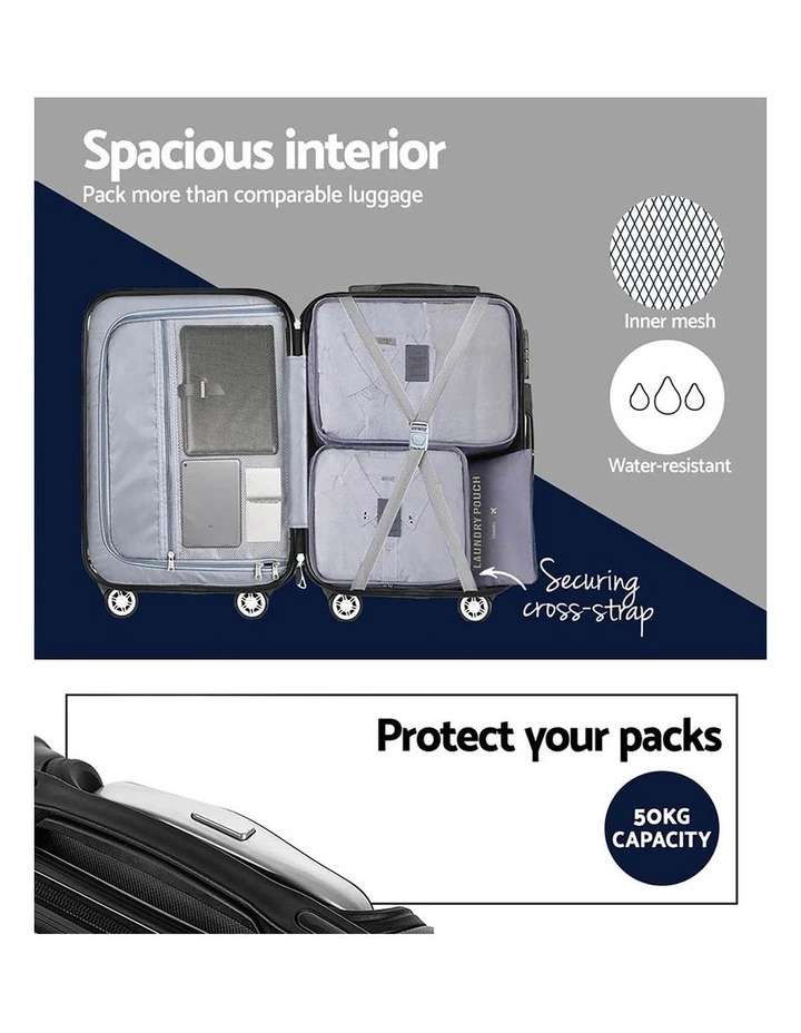 Carry On Hard Case TSA Lightweight Luggage Trolley Set Travel Suitcase 3 Piece in Black image 6
